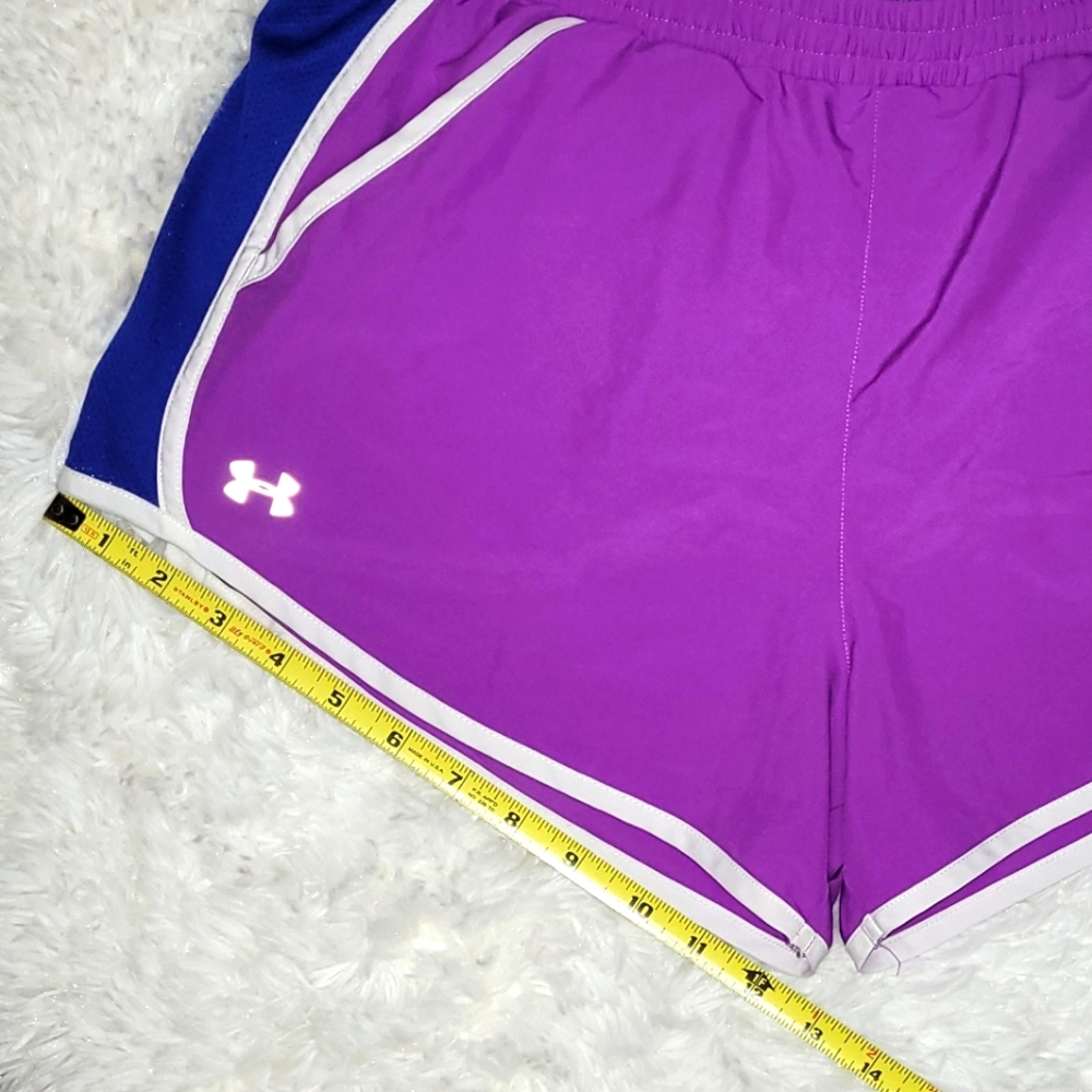 🏃♀️Under Armour womens purple & navy blue jogging running shorts with p - Picture 3 of 14
